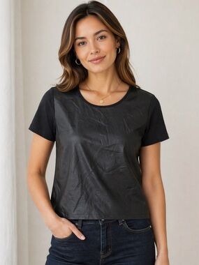 Piper Gore Real Leather & Silk Top XS | Luxe Mixed Media | Edgy Chic